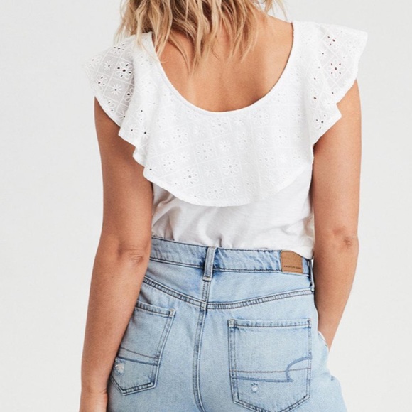 NWOT AE Lace Overlay Button Down Blouse - Picture 2 of 5